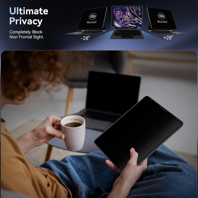 Protescreen Privacy Screen Protector Compatible with iPad Pro 12.9 Inch 2018 2020 2021 2022, Anti Glare Blue Light Spy Filter Private, High Sensitive Bubble-Free Easy Install Black Security Screen Shield - Image 2